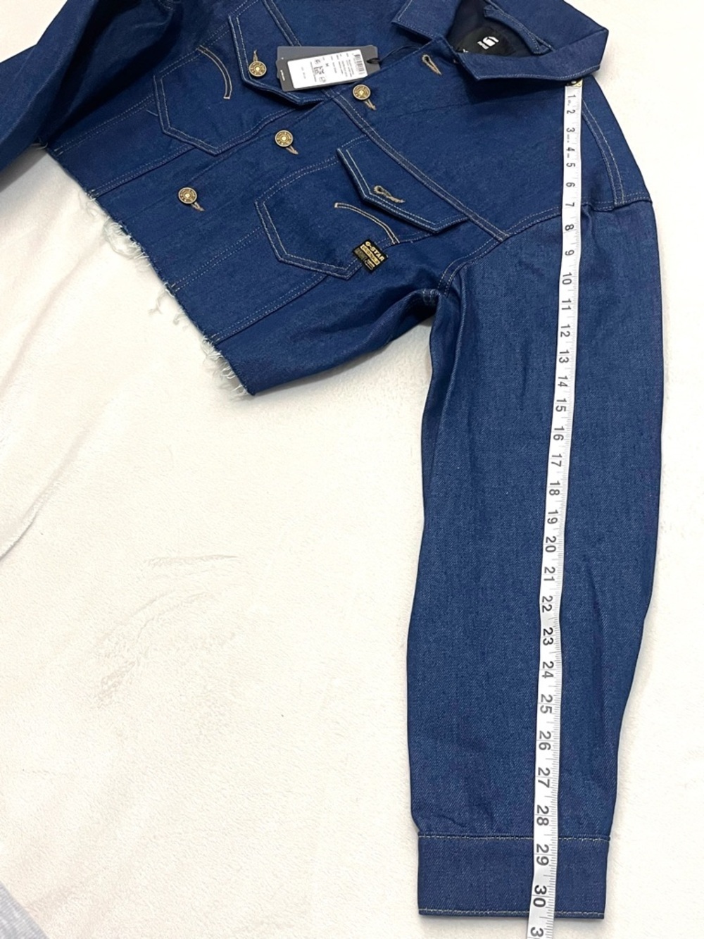 G-Star Raw Relaxed Cropped Cutoff Indigo Dark Blue Raw Denim Women’s Jacket - Picture 10 of 16